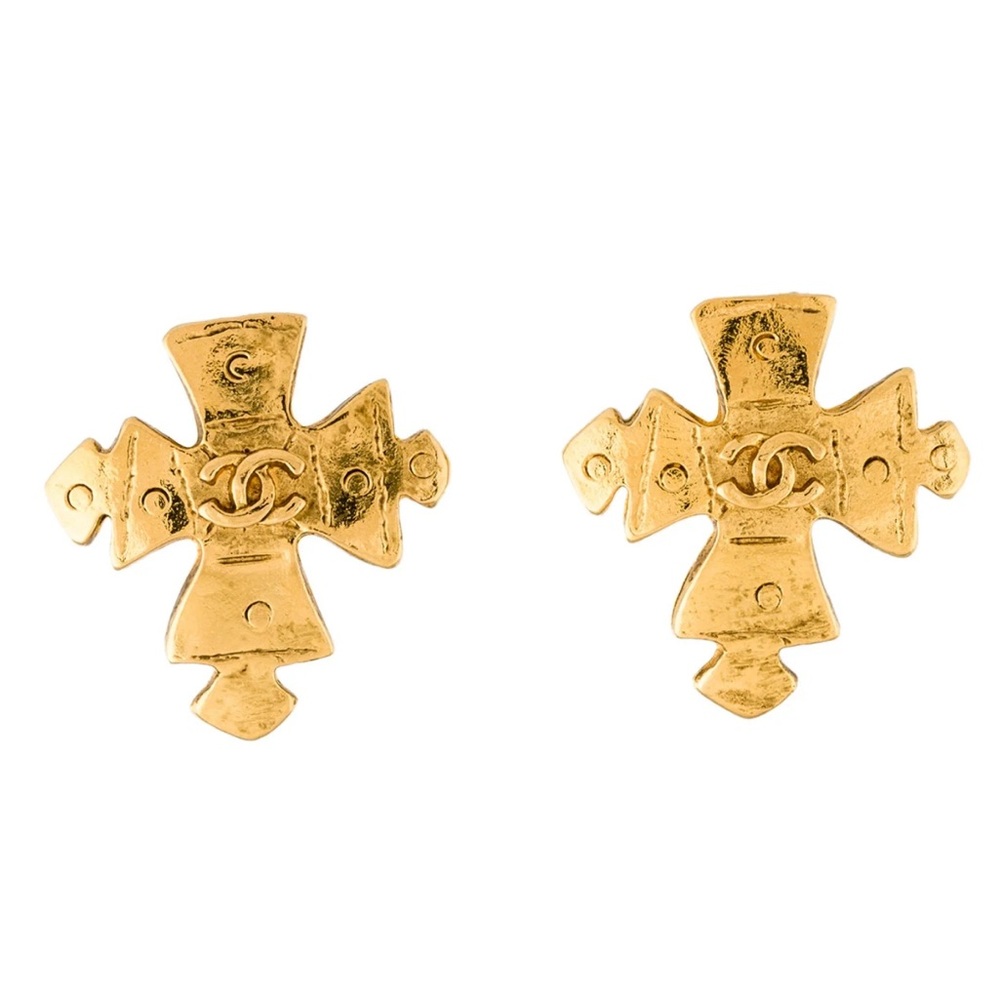 Chanel Vintage Gold Plated Cross Earrings